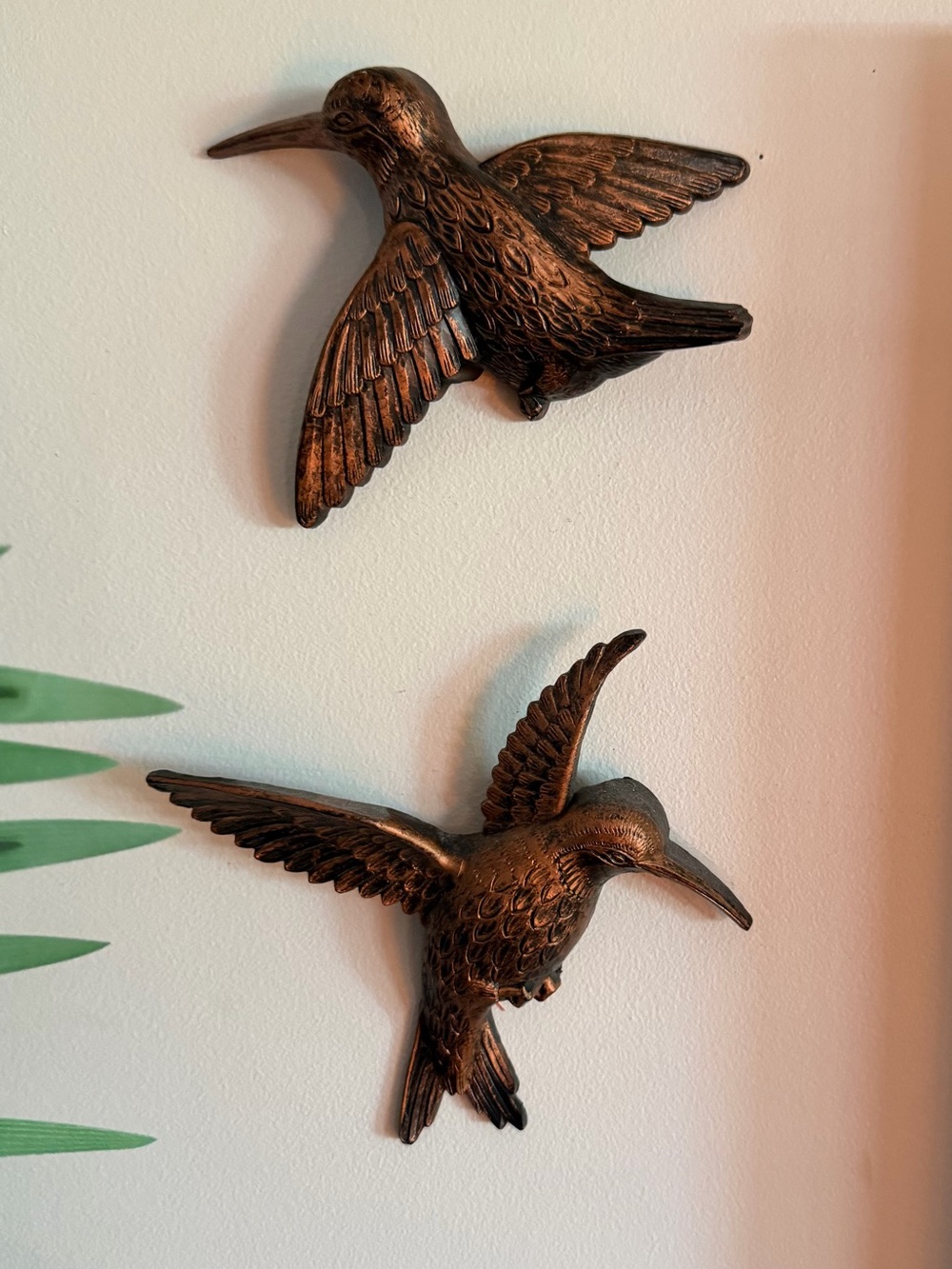 Vintage Bronze Hummingbird Wall Sculptures - Set of 2